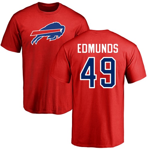 Men NFL Buffalo Bills #49 Tremaine Edmunds Red Name and Number Logo T Shirt->nfl t-shirts->Sports Accessory